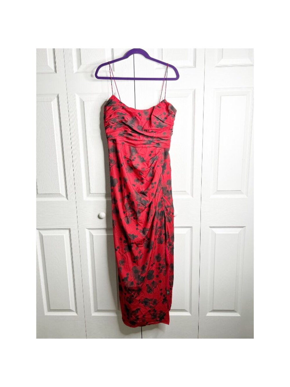 Hutch Luxe Red Floral Crepe Sleeveless Thigh Slit Maxi Dress Women's Size 10